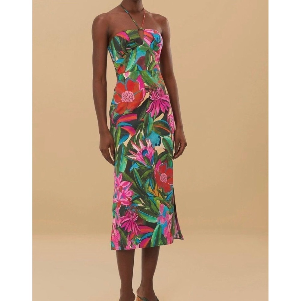 Farm Rio Jardin De Reve Multicolor Halter Midi Dress - Small